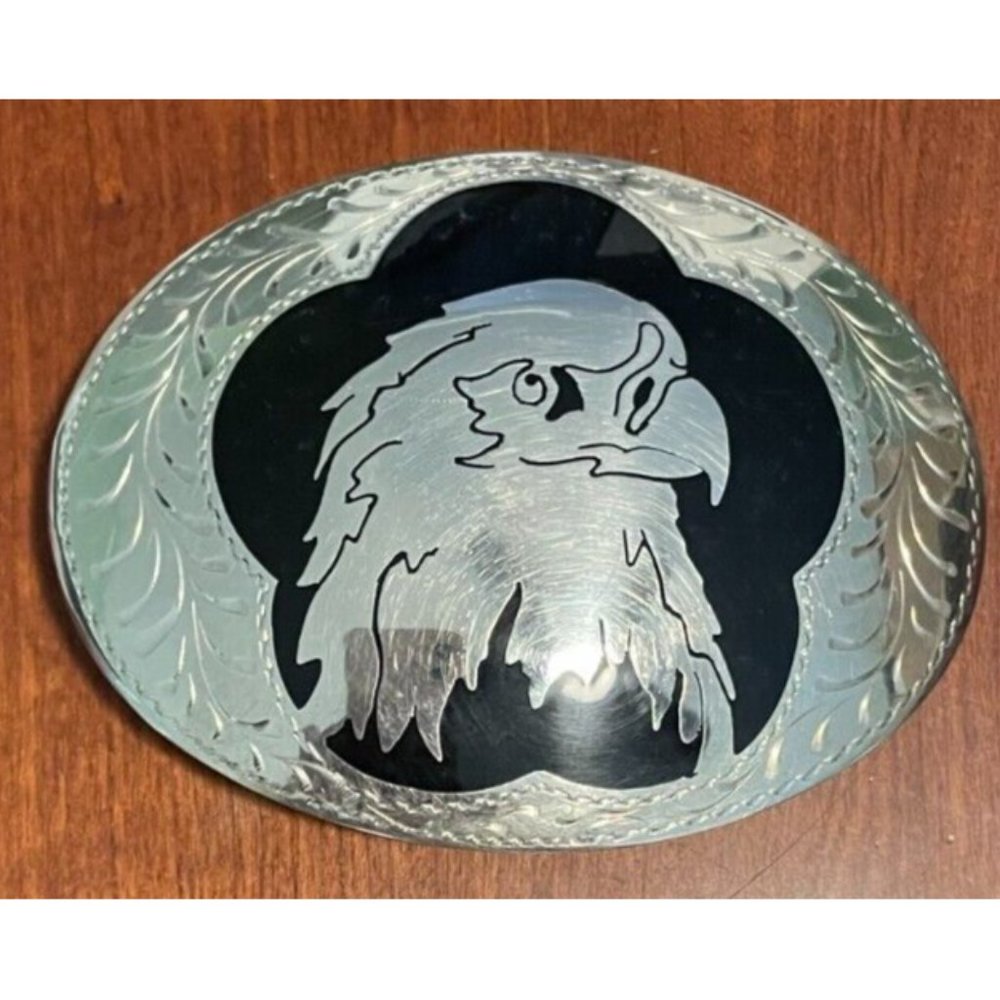 RI15137 VINTAGE 1980s **AMERICAN BALD EAGLE** SOUTHWESTERN DESIGN BELT BUCKLE